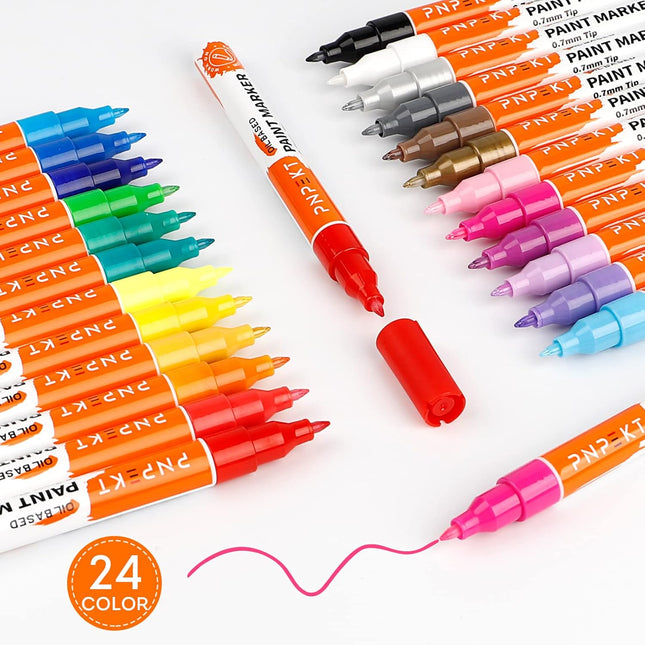 Paint Pens Paint Markers,24 Colors Oil-Based Paint Markers Waterproof,Never Fade,Quick Dry and Extra Fine Tip Marker Pen