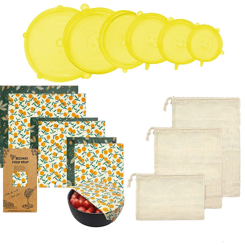 Reusable Beeswax Food Wrap- Silicone Stretch Lids - Reusable Produce Bags, Eco Friendly Food Storage, Dishwasher & Freezer Safe, Reusable Grocery