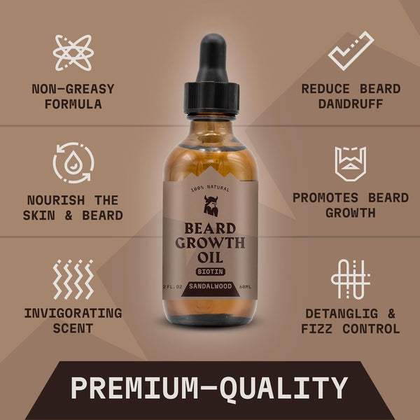Striking Viking Beard Growth Oil with Biotin - 2 Fl Oz, 1 Pack, Sandalwood - Thickening, Conditioning Biotin Beard Growth Serum for Men with Argan