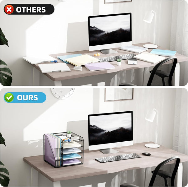 Marbrasse Desk Organizers and Accessories, 5-Tier Paper Letter Tray Organizer with File Holder, Mesh File Organizer, Office Desk Accessories &