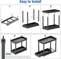 2PC under Sink Organizer Rack 2 Tier under Sliding Cabinet Basket Organizer Drawer with 4 Hooks, Multi-Purpose under Sink Storage for Bathroom