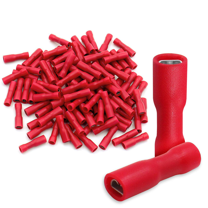 Baomain 0.11" Red Female Insulated Spade Wire Connector Electrical Crimp Terminal 18-22 AWG 2.8 X 0.5Mm (100PCS)