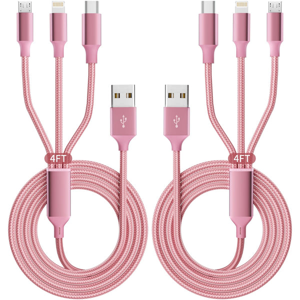 IDISON Multi Charging Cable(2Pack 4FT), 3 in 1 Charging Cable Nylon Braided USB Multi Charger Cable Universal USB Cable with Type C/Micro/Ip Port