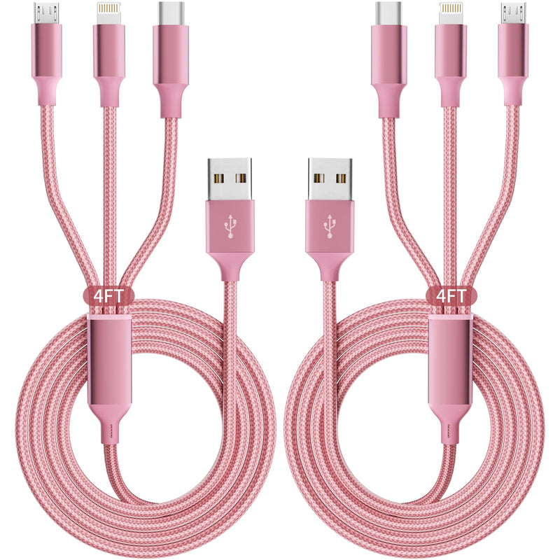 IDISON Multi Charging Cable(2Pack 4FT), 3 in 1 Charging Cable Nylon Braided USB Multi Charger Cable Universal USB Cable with Type C/Micro/Ip Port