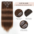Sisily Clip in Hair Extensions Real Human Hair, 16 Inch 140G, Chocolate Brown, 100% Brazilian Remy Human Hair Clip in Extensions Soft Straight