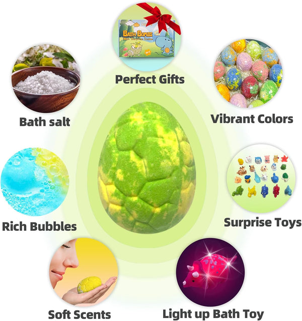 Bath Bombs for Kids with Surprise Inside, 20 Pack Kids Bath Bombs Gift Set for for Boys Girls, Dino Egg Bath Bomb Gentle Bubble Kit with 2Pcs