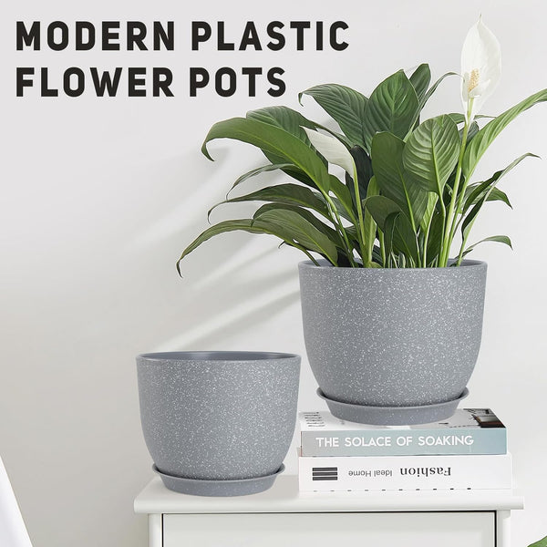 Plant Pots 10/9/8/7.5/7 Inch Flower Pots with Multi Mesh Drainage Holes, Planters for Indoor Outdoor Garden Plants and Flowers. (Gray)