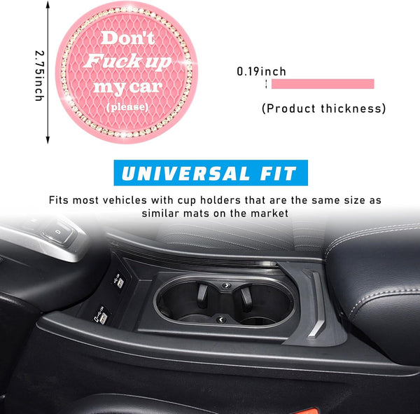 4 PCS Bling Car Cup Coaster, 2.75 Inch Anti-Slip Cup Holder Insert Coasters, Universal Crystal Rhinestone Auto Drink Car Cup Mat, Interior Car
