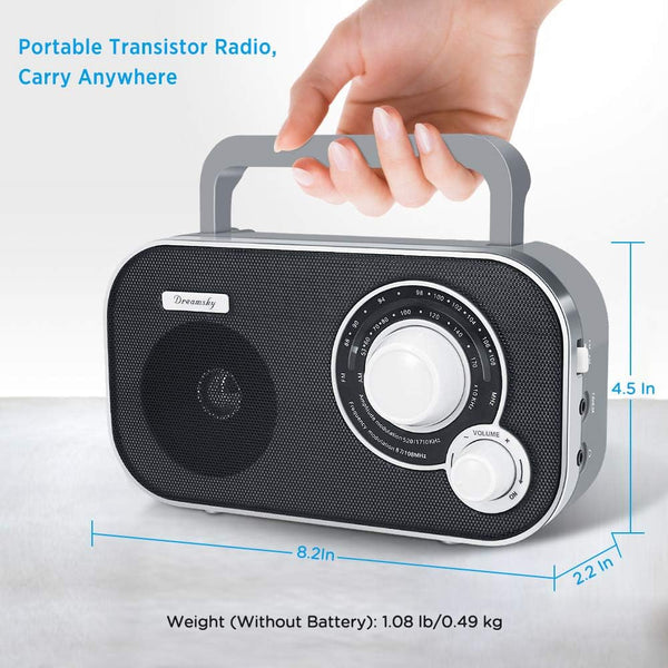 DreamSky AM FM Portable Radio Plug In Wall or Battery Operated for Home & Outdoor, Strong Reception & Sound, Large Dial Easy to Use, Transistor
