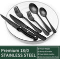 24-Piece Black Silverware Set with Steak Knives, Black Flatware Set for 4, Food-Grade Stainless Steel Tableware Cutlery Set, Mirror Finished