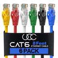 Cat6 Ethernet Cable, 8 Feet (6 Pack) LAN, Utp Cat 6, RJ45, Network Cord, Patch, Internet Cable - 8 Ft