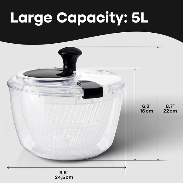 Joined Large Salad Spinner with Drain, Bowl, and Colander - Quick and Easy Multi-Use Lettuce Spinner, Vegetable Dryer, Fruit Washer, Pasta and