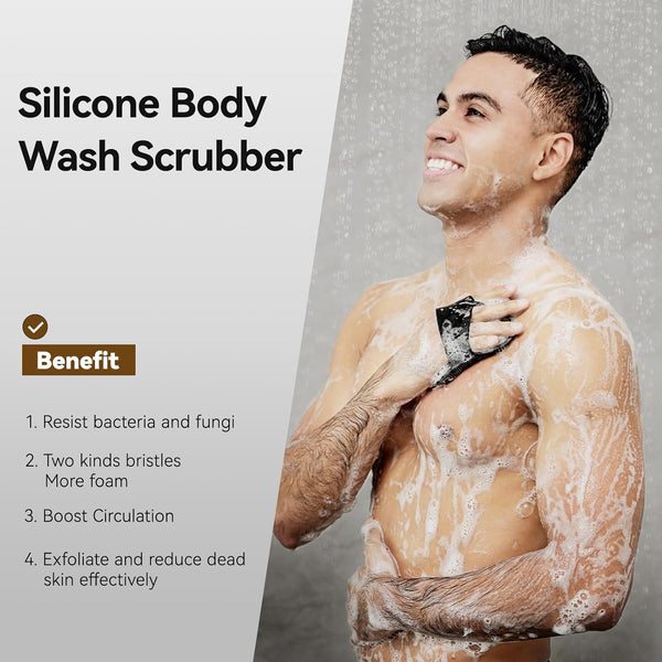 Zinc Infused Silicone Body Scrubber for Men, New Upgrade Deep Exfoliating Body Scrubber for Shower, Silicone Loofah Men for Sensitive Skin with