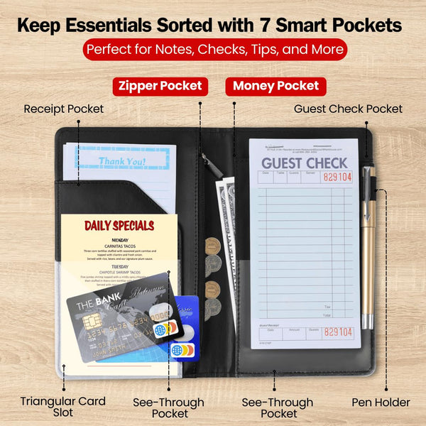 LINTRU Server Book, Durable Construction Server Books for Waitress, Efficient Organization Waitress Book, Compact and Convenient Waitress Books