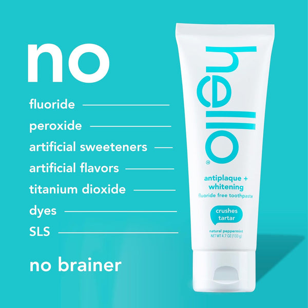 Hello Antiplaque and Whitening Fluoride Free Toothpaste, Whitening Toothpaste with Coconut Oil and Tea Tree Oil, Helps Whiten Teeth, Natural