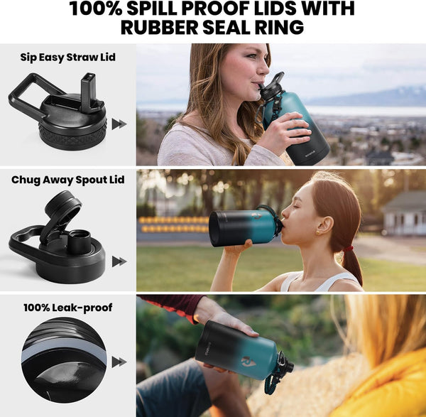 Insulated Water Bottle 64 Oz, Triple Wall Vacuum Stainless Steel (Cold for 48 Hrs), Leak Proof & Non-Bpa, Half Gallon Water Flask Jug with