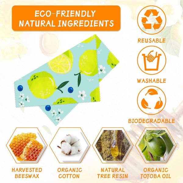 Reusable Beeswax Wrap - 9 Pack, Beeswax Wraps for Food, Eco-Friendly Beeswax Food Wrap, Organic, Sustainable, Biodegradable, Zero Waste,