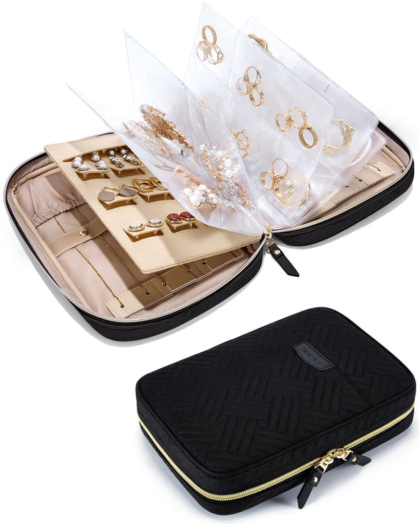 BAGSMART Jewelry Travel Organizer Case for Home Jewelry Organizer Storage Ring Binder Clear Bags Zipper Rolls Pouch for Necklaces, Earrings,