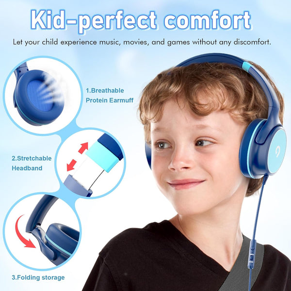 Kids Headphones with Safe 85Db/94Db Volume Limiter for Child/Teens, Foldable HD Stereo Sound Headset for Kindle Kids/Fire Tablet/Ipad/Laptop,
