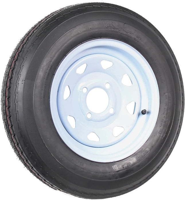 Ecustomrim Trailer Tire on White Rim 530-12 5.30-12 5.30 X 12 Load Range C 4 Lug 12 X 4 Wheel - 2 Year Warranty W/Free R
