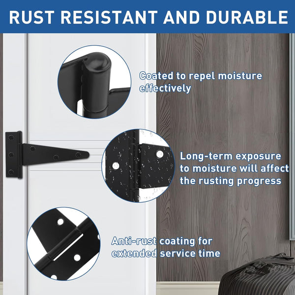 Tambee Gate Hinges Barn Door Hinges T-Strap Shed Door Hinges Outdoor Heavy Duty Hinge Wrought Hardware for Wooden Fences(8Inch 2PCS)