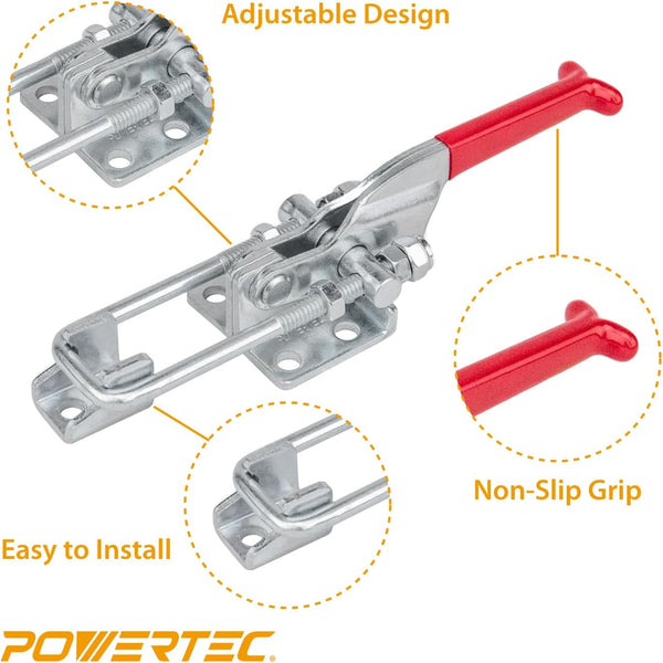 POWERTEC 1PK Toggle Clamp, 700 lbs Holding Capacity, 431 Adjustable U Bolt Latch w/ Antislip Hand Grip for Woodworking Jigs & Fixtures, Smoker,