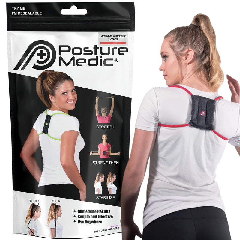 PRIMEKINETIX Posturemedic Dynamic Posture Brace for Neck and Back Support -For Enhanced Shoulder Alignment, Posture Improvement & Stretching- S (Red)