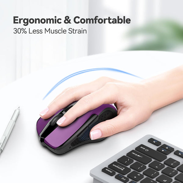 TECKNET Wireless Mouse, 2.4G Ergonomic Optical Mouse, Computer Mouse for Laptop, PC, Computer, Chromebook, Notebook, 6 Buttons, 24 Months Battery