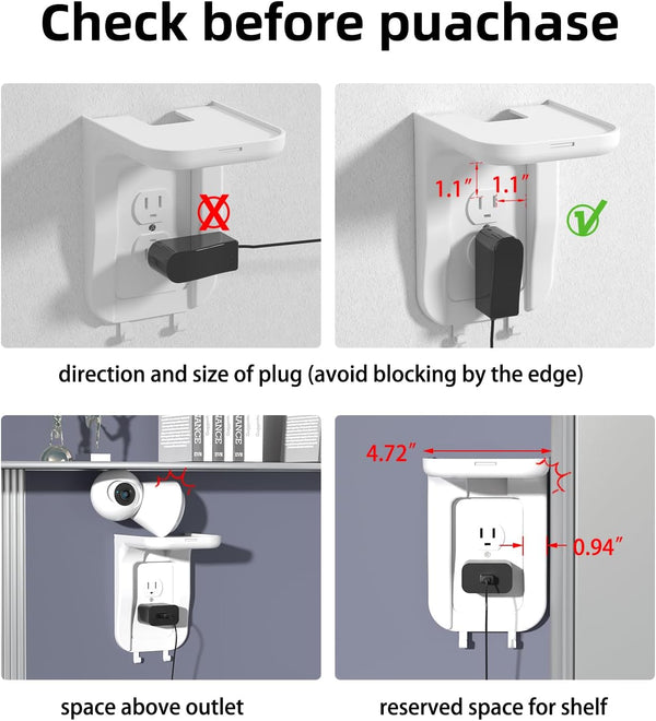 Suptek Wall Outlet Shelf 2 Pack,Home Wall Shelf Organizer for Outlets,Perfect for Bathroom, Kitchen, Bedrooms,Hold Cell Phone,Speaker up to