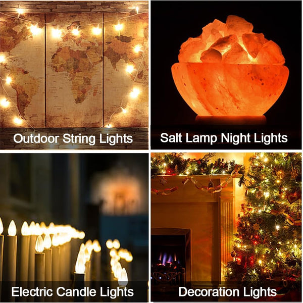 NETEHA 6 Pack C7 Clear Led Replacement Christmas Light Bulb, C7 E12 Base 120V Waterproof Led Bulbs for Christmas Outdoor String Lights, Halloween