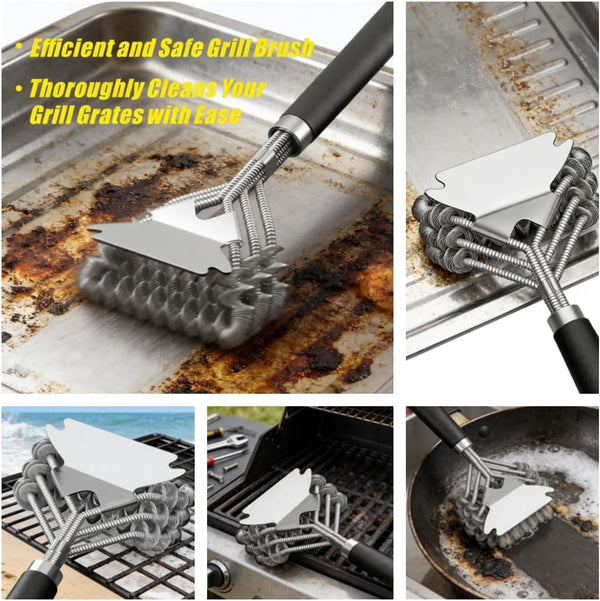 Stainless Steel BBQ Grill Brush and Scraper, Bristle-Free, Universal 3D Scraper Included