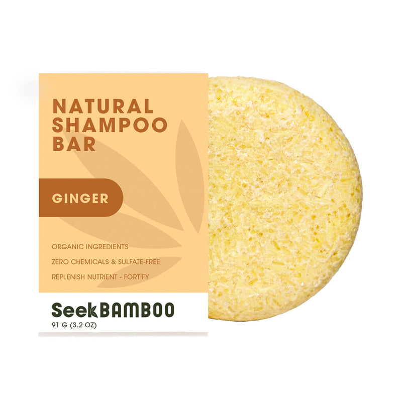 Seek Bamboo - Ginger Shampoo Bar â Stimulating & Nourishing with Avocado, Cocoa & Shea Butters, Plastic-Free for All Hair Types (Ginger)