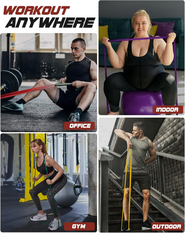 Resistance Bands Set - Pull up Bands for Men Women, Exercise Bands Resistance with Door Anchor, Training Poster & Pouch for Body Stretching, Pull