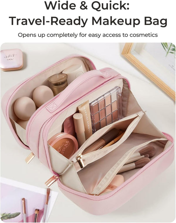 BAGSMART Travel Makeup Bag, Make up Bag with Multiple Compartments for Organizer, Compact & Durable Cosmetic Organizer for Women for Travel