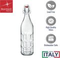Bormioli Rocco Set of 2 Moresca Bottles, 33.75 Oz. Clear Textured Glass, with Swing Top Hermetic Lid, Leak Proof Water Bottle, Dishwasher Safe,