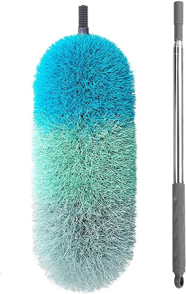 BOOMJOY Microfiber Feather Duster with 100 inches Extension Pole, Dusters for Cleaning High Ceiling, Fan, Blinds, Furniture Green