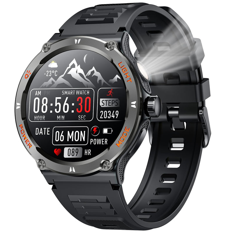 Smartwatch Men Fitness Tracker Watch: Smart Watches 1.53" round Touchscreen 3ATM Waterproof LED Flashlight Bluetooth Call Heart Rate Blood