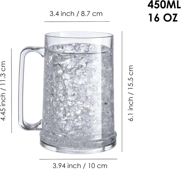 Double Wall Freezer Mug Frosty Mug Insulated Ice Cup with Gel 16Oz/450Ml (Set of 4)