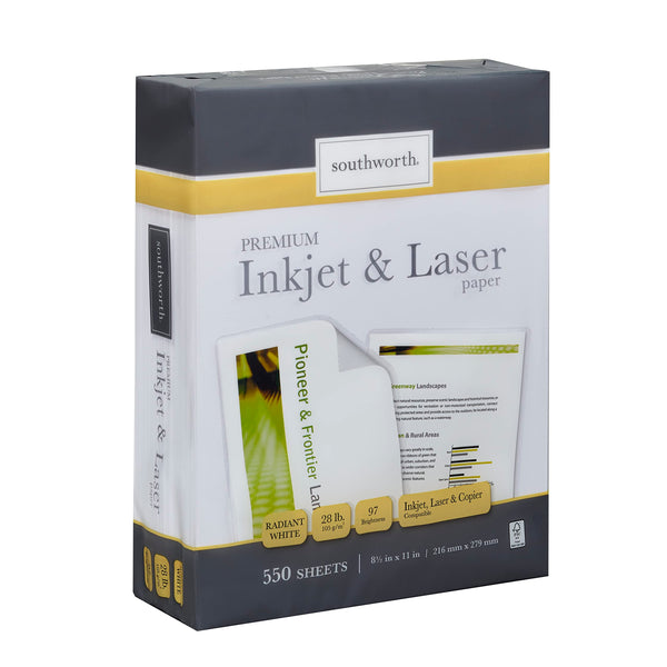Southworth Inkjet & Laser Printer Paper, 8.5" X 11", 28 Lb., Radiant White, 550 Sheets (91723-01)