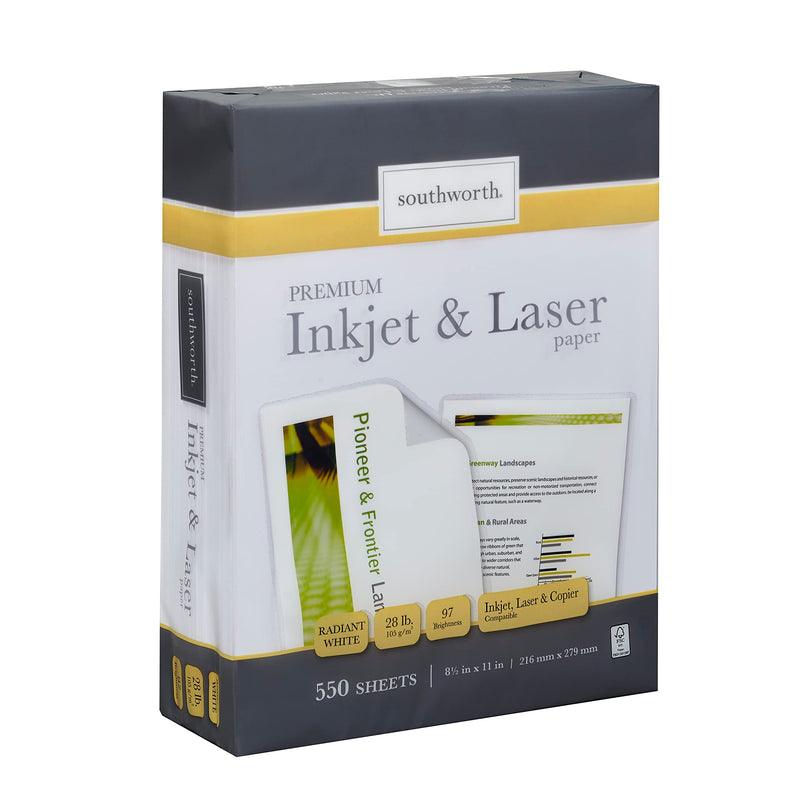 Southworth Inkjet & Laser Printer Paper, 8.5" X 11", 28 Lb., Radiant White, 550 Sheets (91723-01)