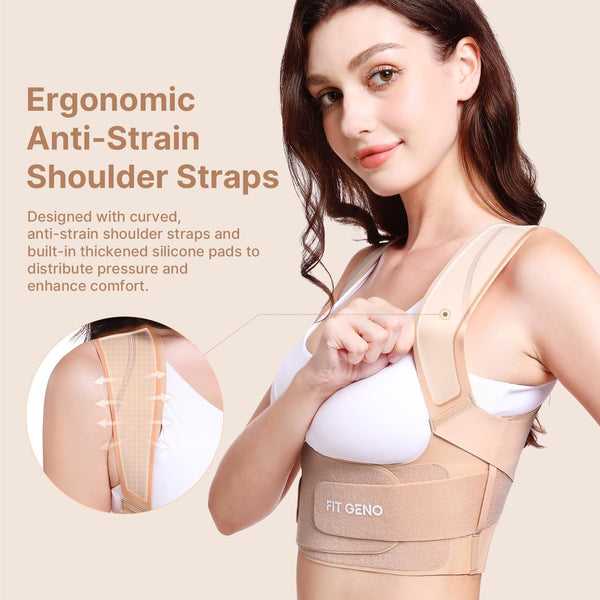 Fit Geno Posture Corrector for Women Invisilite: Invisible Lightweight Back Brace for Neck Shoulder & Upper Back Pain Relief - Improve Posture