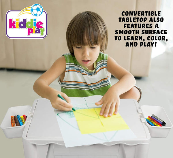 Building Blocks Table for Kids 7 in 1 Activity Table Set for Toddler, with Chair & 2 Hanging Storage Boxes, Compatible with Building Bricks