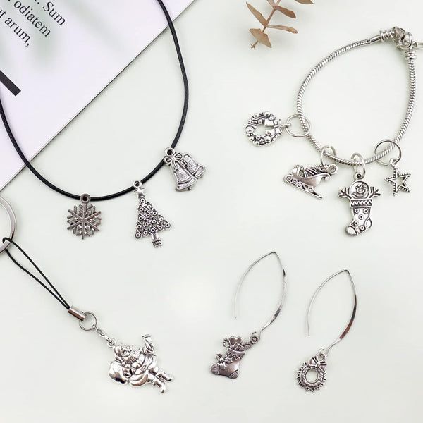 JIALEEY Christmas Charms, Whole Bulk Lots Christmas Charm Mixed Tibetan Silver Metal Pendants DIY for Jewelry Making Crafting and Christmas