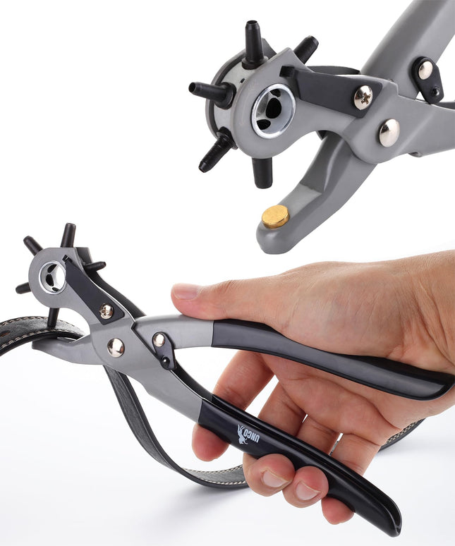 UNCO- Leather Hole Punch Tool, 6 Different Hole Sizes (5/64", 3/32", 7/64", 1/8", 5/32", 3/16"), Durable Hole Punch for 