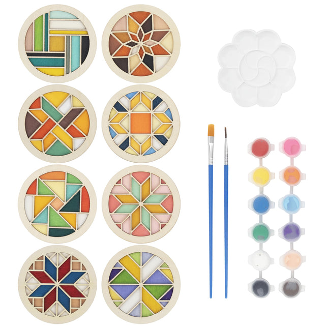 Temlum Wooden Coasters Painting Kit, Paint You Own Coaster Wooden Painting Craft Kit for Adults and Beginners Art Craft 