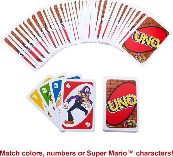 Mattel Games UNO Super Mario Card Game in Storage & Travel Tin, Video Game-Themed Deck for Kids, Adults & Family Nights with Special Rule
