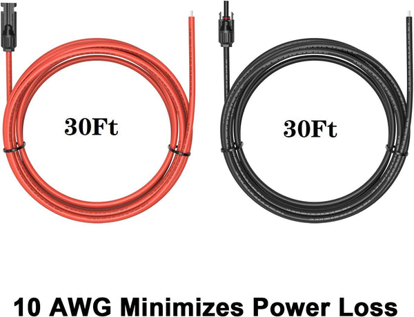Kohree 30 Feet Solar Panel Extension Cable: 30Ft X2 10AWG Female and Male Connectors,6Mm Solar Panel Wires with Extra Connectors Extension Adaptor