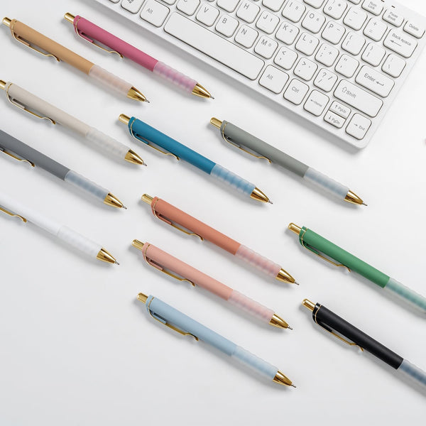 Linbsunne Ballpoint Pens Black Medium Point 1Mm Pen with Super Soft Grip Ball Point Pen for Men Women Retractable Pens (Gold-12 Pcs)