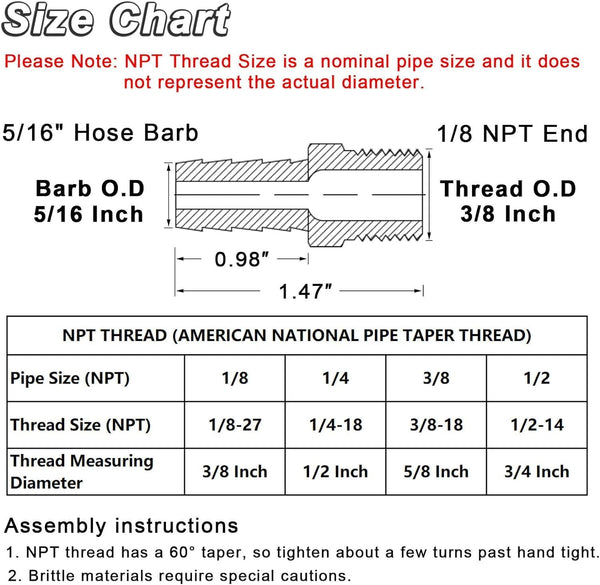 KOOTANS 4Pcs Brass Hose Barb Fittings 5/16" Hose Barb to 1/8 NPT Male Thread Air Hose Fittings Brass Quick Coupler Air M Type Adapter Connector