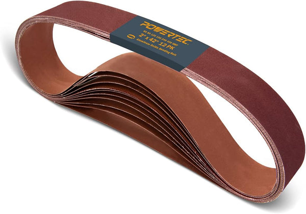POWERTEC 42420-1 2 X 42 Inch Sanding Belts, 2 Each of 60/80/120/180/240/400 Grits, 12PK, Aluminum Oxide Belt Sander Sanding Belt Assortment for